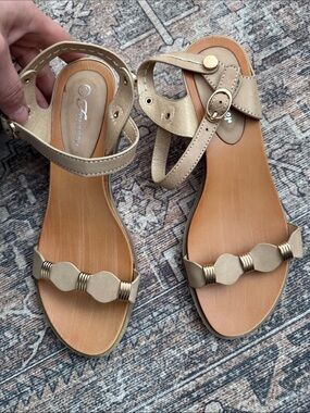 Forever New Metallic Gold Ankle-Strap Sandals